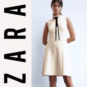 Zara | Fit & Flare Knit Dress with Black Velvet Bow | NWOT